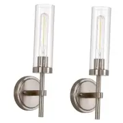 Brushed Nickel Hardwired Wall Sconces Set of 2, Modern Bathroom Sconces Vanity