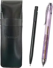 2 Pack Slim Cow Leather Pencil Case Black Ultra Fine Retractable Eraser Black and 3 Mecha Japan Clear Set Purple ASBER15B-CL3M-V-2