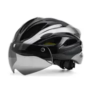 Bike Helmet, Bicycle Helmet with Taillight Goggles Adjustable Mountain Bike Helmet for Adult Men Wo Gray