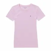 在飛比找Yahoo奇摩購物中心優惠-TOMMY 經典圓領Logo素面短袖T恤(女)-粉色