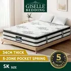 Giselle Bedding 34cm Mattress Euro Top Bed Pocket Spring Medium Firm Super King