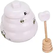 VINTORKY Seasoning Storage Holder Honey Pot Ceramic Jar Honey Dispensers Bee Kitchen Decor White