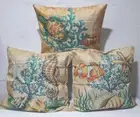 Cushion Covers 45 x 45cm Set of 3 Linen Clownfish Turtle Seahorse Bright NEW