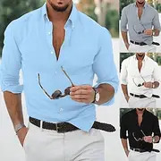 Men's Shirt Summer Shirt Beach Wear Button Up Shirt Black White Blue Gray Long Sleeve Solid Color Plain Turndown Outdoor Street Button-Down Clothing Apparel Co