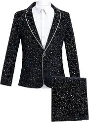 [JEShifangjiusu] Men's Clothing 2 Piece Light Color Dresses Tuxedo Suits Dance Costumes Fashion Suits Long Sleeve Suits Button Pants, Black, M