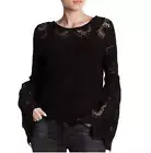 Free People Shirt Black Once Upon A Time Linen Blend Knit Bell Sleeve Womens XS