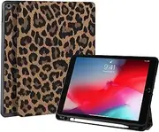 Beownest for iPad 9th/8th/7th Generation (2021/2020/2019) 10.2 Inch Case, Folding Stand Protective Cover with Pencil Holder - Brown Leopard Pattern
