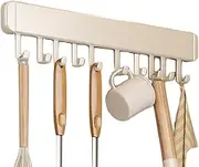 EUIOOVM Non Perforated Space Aluminum Row Hook Storage Rack for Kitchen Utensils Etc. Stainless Steel Kitchen Hook Rack Pot Lids, White 50cm