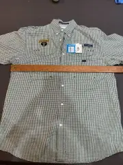 Columbia PFG Super Bonehead Men's Green Checked Baylor Bears Fishing Shirt Small