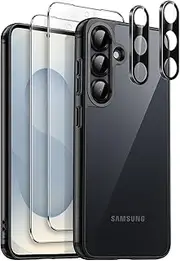 JETech 5 in 1 Case for Samsung Galaxy S25+ / S25 Plus 5G with 2-Pack Each Tempered Glass Screen Protector and Camera Lens Protector, Non-Yellowing Shockproof Bumper Phone Cover (Black)