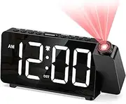 AMIR Projection Alarm Clock, Digital Clock with 180° Projector, 5 Level Brightness, Snooze, Night Mode, USB Charger, Loud Alarms for Kids,Heavy Sleepers, 12/24H, DST