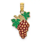 Lex & Lu 14k Yellow Gold w/Enamel 2D Grapes w/Stem and Leaf Charm