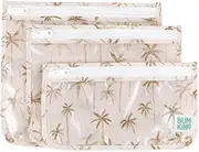 [Bumkins] Travel Bag, Toiletry, TSA Approved Pouch, Zip Bag, Quart Size Airline Compliant, Clear-Sided, Baby, Diaper Bag Organization, Makeup, Accessories, Packing, Set of 3 Sizes, Palm Trees