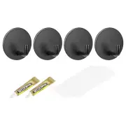 Self Adhesive Hooks, 4 Pack 304 Stainless Steel Sticky Hooks Wall Hangers, Black