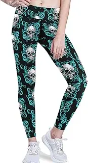 [visesunny] High Waist Yoga Pants with Pockets Skull Octopus Soft Tummy Control Workout Leggings