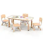 HONEY JOY Kids Table and 4 Chairs Height Adjustable Play Desk w/Graffiti Desktop