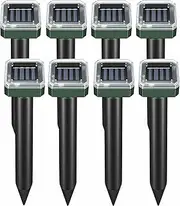 Mole Repellent Solar Powered - Ultrasonic Mole Vole Repeller Outdoor Deterrent, Rodent Snake Chipmunk Gopher Repellent for Lawns Garden Yard (8 Packs)