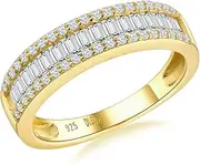 [AGRULE] Channel Set/Croissant/Twisted Moissanite Wedding Bands for Men Women, 14K Gold Plated Sterling Silver Luxury 5A Cubic Zirconia Rings Ruby Sapphire Emerald Green Eternity Band Rings, Size 6-10