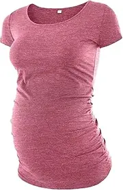 [Decrum] Plain Maternity Shirts for Women - Red and Black Soft Scoop Neck Pregnancy Shirt