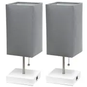LC2004-GOW-2PK USB Charging Port 2 Pack Bedside Lamp Set, White/Gray