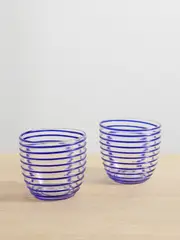 [Yali Glass] Yali Glass - A Filo Goto Set Of Two Striped Glass Tumblers - Blue - One size One size Blue