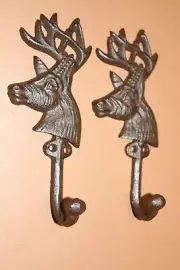Hunting Cabin Decor Gift For Dad, Cast Iron Coat Hooks, 7 1/2", 2 items H-122