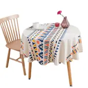 Catzon Bohemian Cotton Linen Round Tablecloth Tablecloth for Kitchen-Multicolor