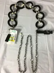 Resin Disc Belt Metal Chain Adjustable Black Silver Tones Birch Hill up to 49"