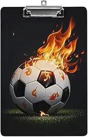 Plastic Clipboard Low Profile Classic Soccer Flames Printed Acrylic Metal Clipboard A4 Paper Size (Length 12.5 in*Width 8.5 in) Suitable for Office, Students, Teachers, Nurses