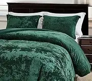 Chezmoi Collection Lux 3-Piece Forest Green Velvet Comforter Set King Size, All Season Lush Plush Velvet Bedding Set with Soft Washed Microfiber Reverse