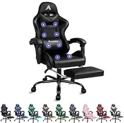 [ALFORDSON] Gaming Chair with 8 Points Massage and Recline, Ergonomic Executive Office Chair PU Leather with Footrest, Height Adjustable Racing Chair, 180kg Capacity (Eryx Black)
