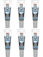 6 x Soudal Fix All Adhesive Sealant Solvent Free Crystal Clear 125ml