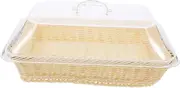 Imitation Rattan Woven Basket with Lid Elegant Plastic Food Cover for Home Dining Table and Fruit Storage for Bread Snacks and Protection