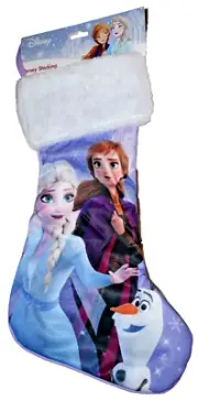 Frozen Elsa Anna Olaf on 17" Satin Christmas Stocking w/White Plush Top by RUZ
