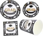 Ipetboom 1 Set 68 Pcs 2021 Party Tableware Set Party Plates Graduation Plates Plate Cup Black Cups Graduation Tableware White Paper