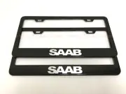 (2PCS) SAAB BLACK Metal License Plate Frame with Screw Caps (for: Saab)