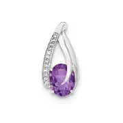 14K White Gold Real Diamond u0026 Amethyst Polished Chain Slide Pendant