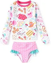 [Disney] Mickey and Friends Girl Two Piece Long Sleeve Swimsuit Rashguard Bathing Suit