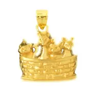 14K Gold Basket of Kittens Pendant