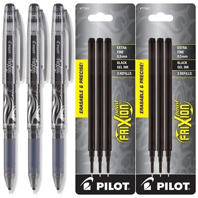 Pilot Frixion Point Gel Ink Stick Pens, Erasable, Extra Fine Point 0.5mm, Bla...
