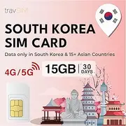 travSIM SIM Card for South Korea | 15GB Mobile Data | Use Voip apps Such as Whatsapp and Messanger to Send Messages, Make Calls | The SIM Card for South Korea is Valid for 30 Days.