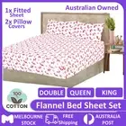 3pcs Cotton Flannel Flannelette Bed Sheet Set Fitted Sheet Double Queen King AU