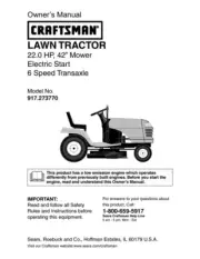 Owner’s Manual Sears Craftsman 22.0 HP Lawn Tractor 42” Mower - Model 917.273770