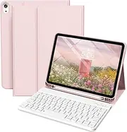 for iPad Air 11 inch 7th/6th M3/M2 (2025/2024), Air 5th/4th Generation Case with Keyboard 10.9"(2022/2020), Detachable Wireless Bluetooth Thin & Light with Left Side Pencil Holder, Pink