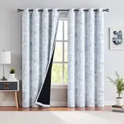 100% Blackout Curtains for Bedroom Blue 52"W x 84"L (Pack of 2) Leaf | Blue