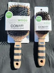 Conair Set of 2 Classic Wood Detangle & Style Paddle Brushes 1 Small, 1 Large