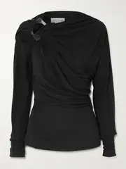 [Victoria Beckham] Victoria Beckham - Asymmetric Embellished Draped Jersey Top - Black - UK 14 UK 14 Black