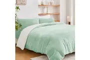LINENOVA Luxurious Warm Soft Fleece Sherpa Quilt Cover Pillowcases Set For Cold Winter Night - Queen,Sage Green