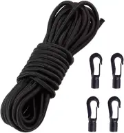 1/4" X 10' Elastic Bungee Shock Cord - Kayak Stretch String Rope with Bungee Sho