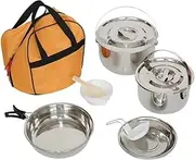 Outdoor Cookware Stainless Steel Folding Handle Hanging Pot Frying Pan Dish Cookware Set Portable Outdoor Camping Picnic Hiking Mess
